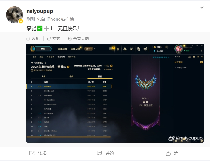 TES首发打野Naiyou登顶韩服第一:总胜率62%,近20场比赛16胜4负